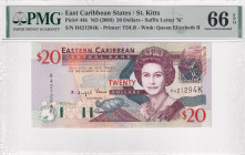 East Caribbean States, 20 Dollars, 2003, UNC, p44k, PMG 66 EPQ, Queen Elizabeth II. Potrait
Estimate: USD 50-100