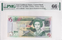 East Caribbean States, 5 Dollars, 2008, UNC, p47a, PMG 66 EPQ, Queen Elizabeth II. Potrait
Estimate: USD 30-60