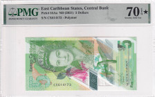 East Caribbean States, 5 Dollars, 2021, UNC, p55Aa, PMG 70 EPQ, Queen Elizabeth II portrait, Polymer banknote
Estimate: USD 50-100