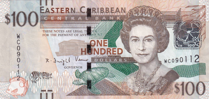 East Caribbean States, 100 Dollars, 2012, VF, p55b, Queen Elizabeth II. Potrait
...