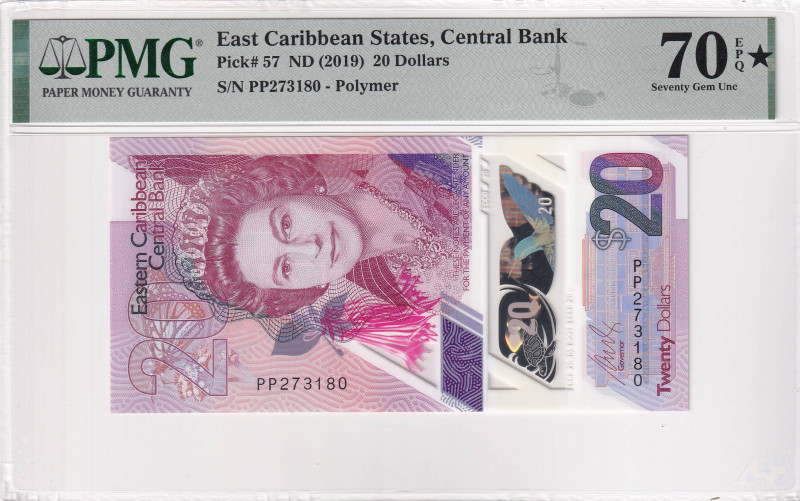 East Caribbean States, 20 Dollars, 2019, UNC, p57, PMG 70 EPQ, High condition, Q...