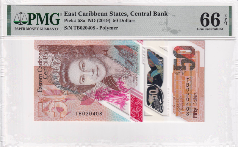 East Caribbean States, 50 Dollars, 2019, UNC, p58a, PMG 66 EPQ, Queen Elizabeth ...