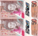 East Caribbean States, 50 Dollars, 2019, UNC, p58a, (Total 2 consecutive banknotes), Queen Elizabeth II portrait, Polymer banknote
Estimate: USD 60-12...
