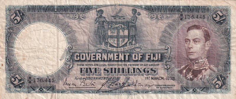 Fiji, 5 Shillings, 1938, VF, p37b, Stained
Estimate: USD 20-40