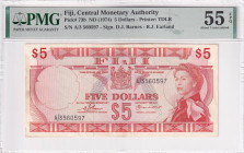 Fiji, 5 Dollars, 1974, AUNC, p73b, PMG 55 EPQ, Queen Elizabeth II. Potrait
Estimate: USD 150-300