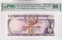 Fiji, 10 Dollars, 1974, UNC, p74s6, SPECIMEN, PMG 66 EPQ, Queen Elizabeth II. Potrait
Estimate: USD 250-500