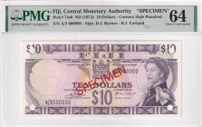 Fiji, 10 Dollars, 1974, UNC, p74s6, PMG 64, Queen Elizabeth II. Potrait
Estimate: USD 350-700