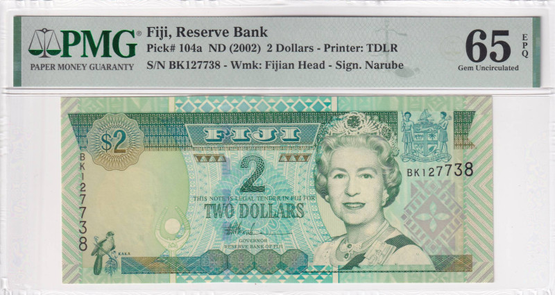 Fiji, 2 Dollars, 2002, UNC, p104a, PMG 65 EPQ , Kraliçe Elizabeth Portresi
Estim...