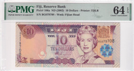 Fiji, 10 Dollars, 2002, UNC, p106a, PMG 64 EPQ, Queen Elizabeth II. Potrait
Estimate: USD 25-50