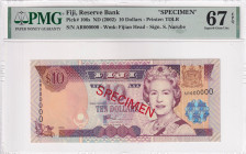 Fiji, 10 Dollars, 2002, UNC, p106s, SPECIMEN, PMG 67 EPQ, Queen Elizabeth II. Potrait
Estimate: USD 200-400