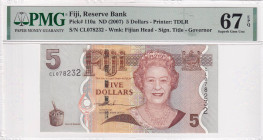 Fiji, 5 Dollars, 2007, UNC, p110a, PMG 67 EPQ, High condition
, Queen Elizabeth II. Potrait
Estimate: USD 30-60