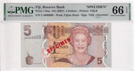 Fiji, 5 Dollars, 2007, UNC, p110as, SPECIMEN, PMG 66 EPQ, Queen Elizabeth II. Potrait
Estimate: USD 100-200