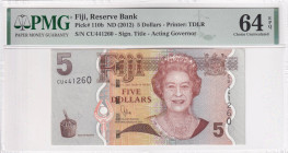 Fiji, 5 Dollars, 2012, UNC, p110b, PMG 64 EPQ, Queen Elizabeth II. Potrait
Estimate: USD 30-60