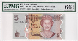 Fiji, 5 Dollars, 2012, UNC, p110b, PMG 66 EPQ, Queen Elizabeth II. Potrait
Estimate: USD 30-60