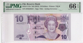 Fiji, 10 Dollars, 2012, UNC, p111b, PMG 66 EPQ, Queen Elizabeth II. Potrait
Estimate: USD 30-60