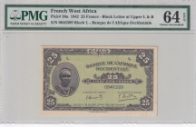 French West Africa, 25 Francs, 1942, UNC, p30a, PMG 64
Estimate: USD 100-200