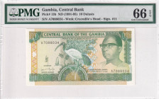 Gambia, 10 Dalasis, 1991/1995, UNC, p13b, PMG 66 EPQ
Estimate: USD 25-50