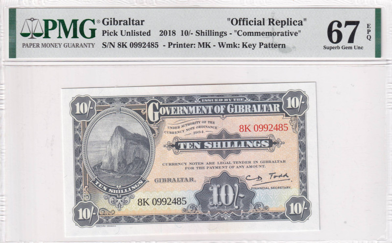 Gibraltar, 10 Shillings, 2018, UNC, p41a, PMG 67 EPQ, High Condition, Commemorat...