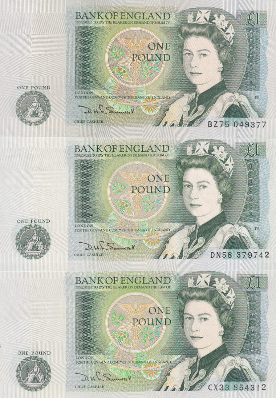 Great Britain, 1 Pound, 1981, p377b, (Total 3 banknotes), AUNC(-)(1); UNC(2), Qu...