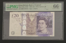 Great Britain, 20 Pounds, 2006, UNC, p392a, PMG 66 EPQ, Queen Elizabeth II. Potrait
Estimate: USD 50-100