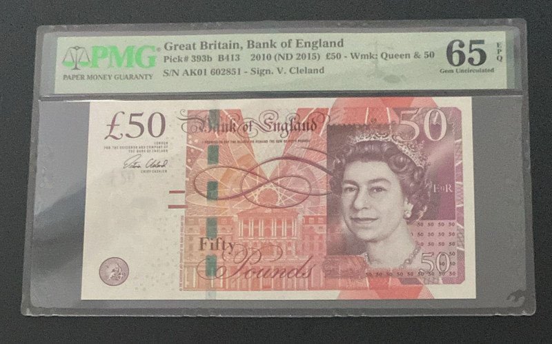 Great Britain, 50 Pounds, 2015, UNC, p393b, PMG 65 EPQ, Queen Elizabeth II. Potr...