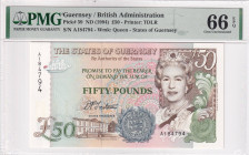 Guernsey, 50 Pounds, 1994, UNC, p59, PMG 66 EPQ, Queen Elizabeth II. Potrait, British Administration
Estimate: USD 100-200