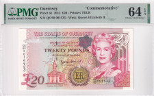 Guernsey, 20 Pounds, 2012, UNC, p61, PMG 64 EPQ, Queen Elizabeth II Portrait, Commemorative Banknote
Estimate: USD 50-100