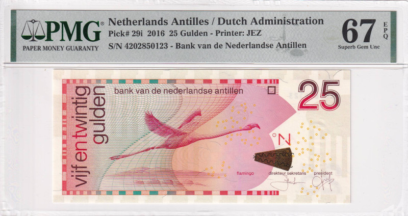 Netherlands Antilles, 25 Gulden, 2016, UNC, p29i, PMG 67 EPQ, High condition

Es...