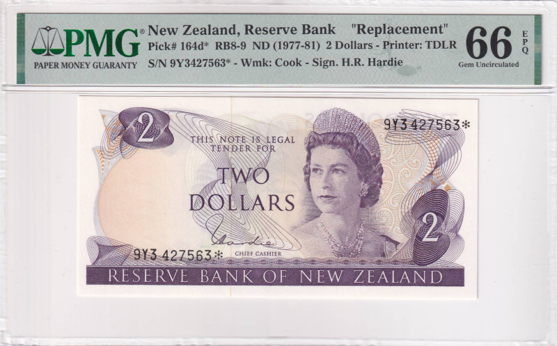 New Zealand, 2 Dollars, 1977/1981, UNC, p164d, REPLACEMENT, PMG 66 EPQ, Queen El...