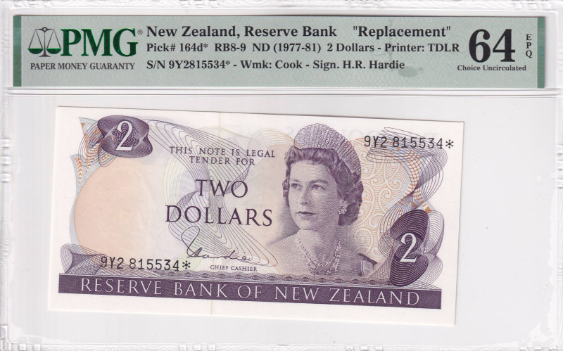 New Zealand, 2 Dollars, 1977/1981, UNC, p164d, REPLACEMENT, PMG 64 EPQ, Queen El...