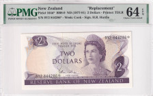 New Zealand, 2 Dollars, 1977/1981, UNC, p164d, REPLACEMENT, PMG 64 EPQ, Queen Elizabeth II. Potrait
Estimate: USD 70-140