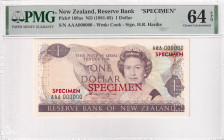 New Zealand, 1 Dollar, 1981/1985, UNC, p169as, SPECIMEN, PMG 64 EPQ
Estimate: USD 175-350