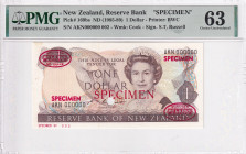 New Zealand, 1 Dollar, 1985/1989, UNC, p169s, SPECIMEN, PMG 63, Queen Elizabeth II. Potrait
Estimate: USD 250-500