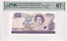 New Zealand, 2 Dollars, 1981/1992, UNC, p170c, PMG 67 EPQ, Queen Elizabeth II. Potrait, Commemorative
Estimate: USD 35-70