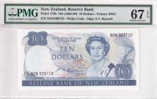 New Zealand, 10 Dollars, 1985/1989, UNC, p172b, PMG 67 EPQ, High condition
, Queen Elizabeth II. Potrait
Estimate: USD 50-100