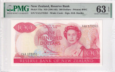 New Zealand, 100 Dollars, 1981/1985, UNC, p175a, PMG 63 EPQ, Queen Elizabeth II. Potrait
Estimate: USD 400-800