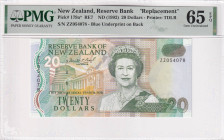 New Zealand, 20 Dollars, 1992, UNC, p179a, REPLACEMENT, PMG 65 EPQ, Queen Elizabeth II. Potrait
Estimate: USD 150-300