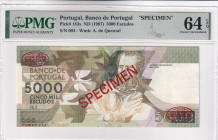 Portugal, 5.000 Escudos, 1987, UNC, p183s, SPECIMEN, PMG 64 EPQ
Estimate: USD 400-800