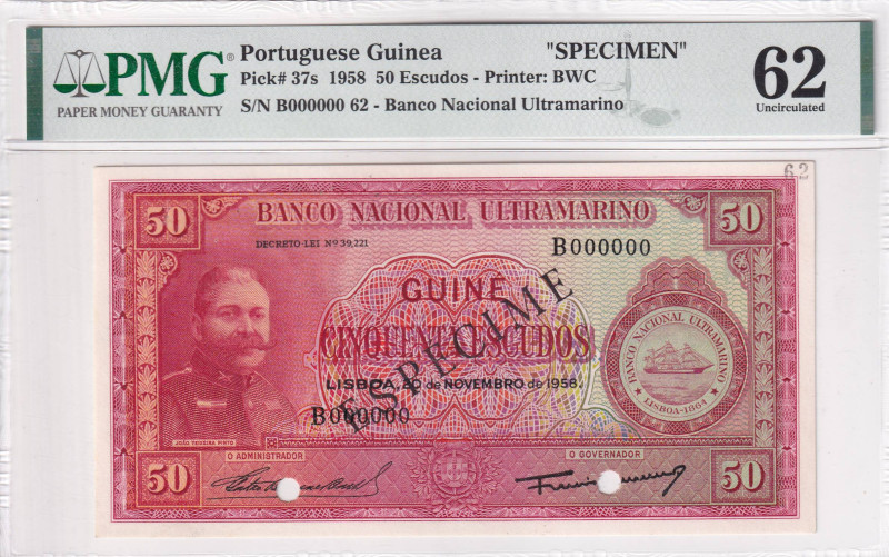 Portuguese Guinea, 50 Escudos, 1958, UNC, p37s, SPECIMEN, PMG 62
Estimate: USD 5...