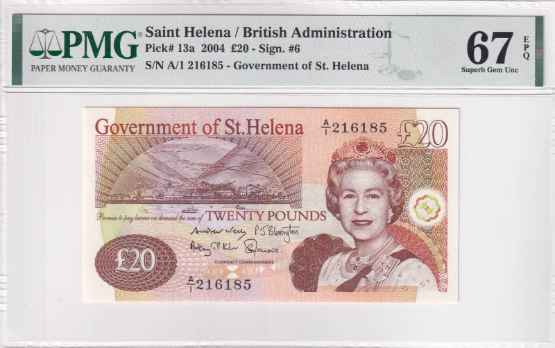 Saint Helena, 20 Pounds, 2004, UNC, p13a, PMG 67 EPQ, High condition
, Queen Eli...