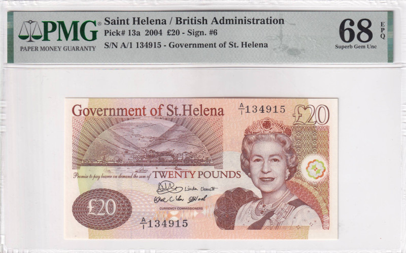 Saint Helena, 20 Pounds, 2004, UNC, p13a, PMG 68 EPQ, High Condition
, TOP POP
E...