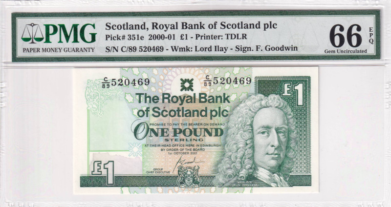 Scotland, 1 Pound, 2001, UNC, p351e, PMG 66 EPQ
Estimate: USD 20-40