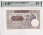 Serbia, 100 Dinara, 1941, UNC, p23, PMG 64 EPQ, Overprint: On Yugoslavia p27.
Estimate: USD 30-60