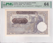 Serbia, 100 Dinara, 1941, UNC, p23, PMG 64, Overprint: On Yugoslavia p27.
Estimate: USD 30-60