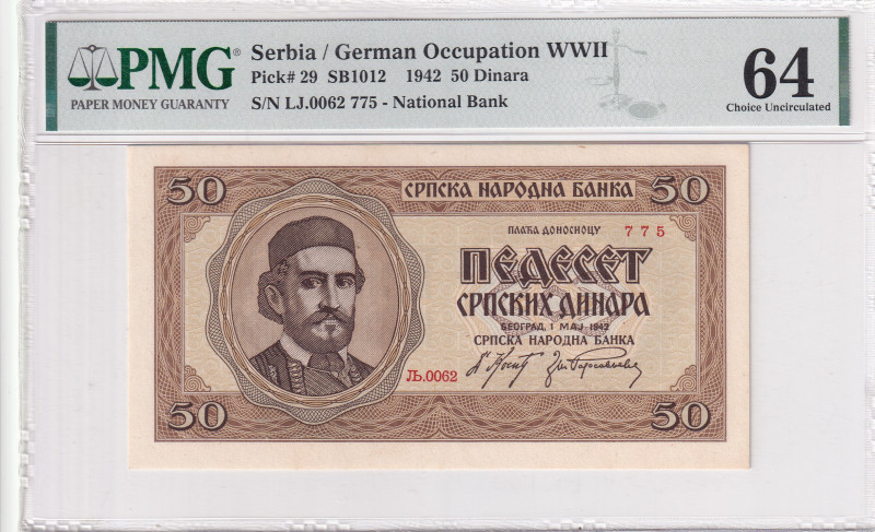 Serbia, 50 Dinara, 1942, UNC, p29a, PMG 64
Estimate: USD 30-60