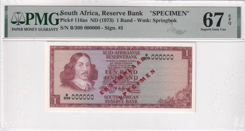 South Africa, 1 Rand, 1973, UNC, p116as, SPECIMEN, PMG 67 EPQ, High condition

E...