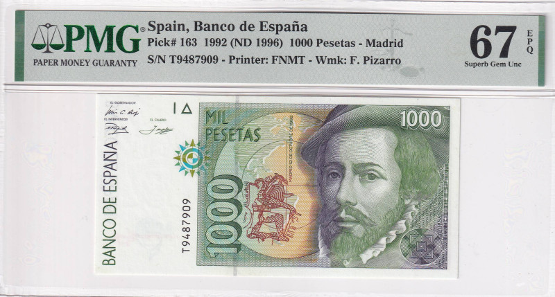 Spain, 1.000 Pesetas, 1996, UNC, p163, PMG 67 EPQ, High condition

Estimate: USD...