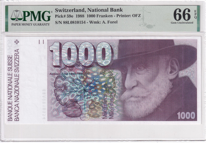 Switzerland, 1.000 Franken, 1988, UNC, p59e, PMG 66 EPQ
Estimate: USD 3.000-6.00...