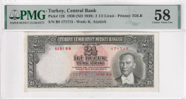 Turkey, 2 1/2 Lira, 1939, AUNC, p126, 2.Emission, PMG 58
Estimate: USD 500-1.000