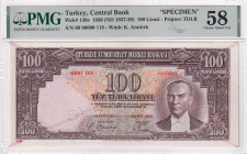 Turkey, 100 Lira, 1938, AUNC, p130s, SPECIMEN, PMG 58 EPQ, 2.Emission
Estimate: USD 5.000-10.000